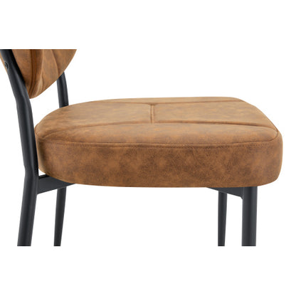 Set of 2 Light Brown Tech Fabric Dining Chairs, Spray Coated Metal Leg With Top Handle Adjustable Non-Slip Feet