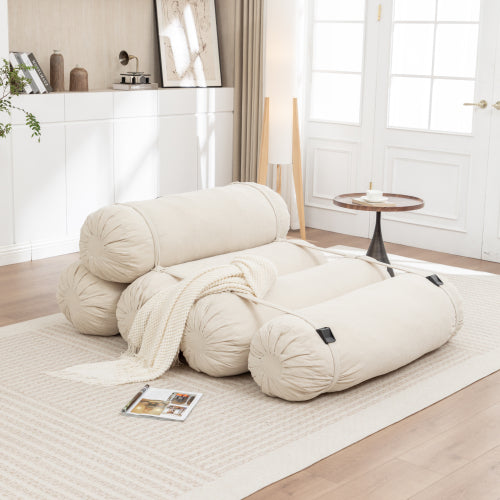 Adjustable Corduroy Lazy Floor Sofa with 5 Cylindrical Pillows Multi-Person Leisure Chair for Living-Room Bedroom
