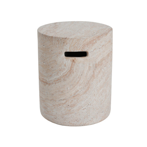Outdoor/Indoor Lightweight Concrete Side Table With Side Handles,Travertine Finish
