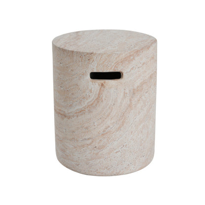 Outdoor/Indoor Lightweight Concrete Side Table With Side Handles,Travertine Finish