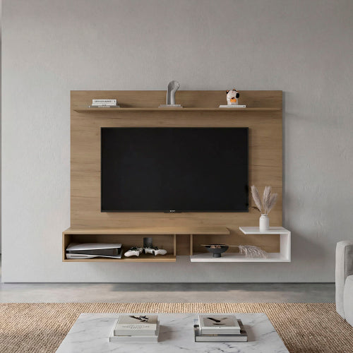 Gray 65 inch Floating TV Panel with Storage Shelves