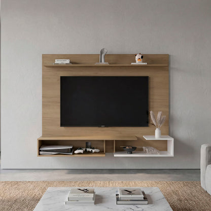 Gray 65 inch Floating TV Panel with Storage Shelves