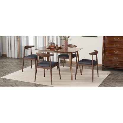 Set of 2 Walnut + Charcoal Retro Rubberwood Dining Chairs, Ergonomic Arched Back TSCA Foam 300lbs Capacity