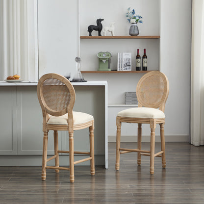 Solid Wood Bar stools Set of 2 Classic French Country Wooden Barstools with Upholstered Seating  Kitchen Bar Stool for Bar Counter Rattan - Beige