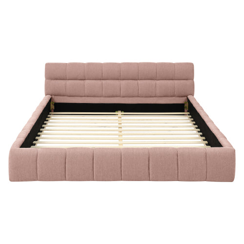 Queen Size Upholstered Bed Frame with Thick Fabric, Chenille Fabric Grounded Queen Size Platform Bed with Headboard and Solid Frame. No Box Spring Needed, PINK(68inch *86.5inch *23.5inch )