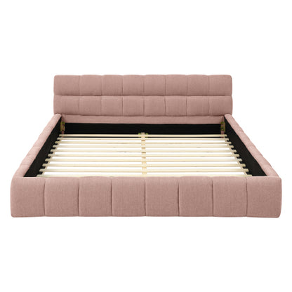Queen Size Upholstered Bed Frame with Thick Fabric, Chenille Fabric Grounded Queen Size Platform Bed with Headboard and Solid Frame. No Box Spring Needed, PINK(68inch *86.5inch *23.5inch )