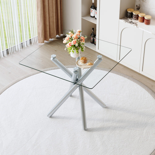 Modern Electroplated Metal Leg Bar Table with Tempered Glass Top, Sturdy Cross-Leg Pub Table for Home Bar, Kitchen Island, Living Room