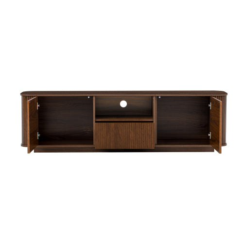 70 inch Modern TV Stand for TVs Up to 80 inch, Wood Grain Media Console with Storage, Curved Corners