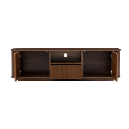 70 inch Modern TV Stand for TVs Up to 80 inch, Wood Grain Media Console with Storage, Curved Corners