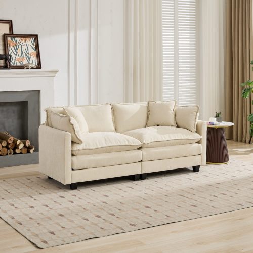 Beige Cloud Loveseat Modular Sofa, Chenille Fabric, Ottoman Not Included