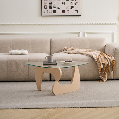 Small Farmhouse Glass Coffee Table, Walnut Brown