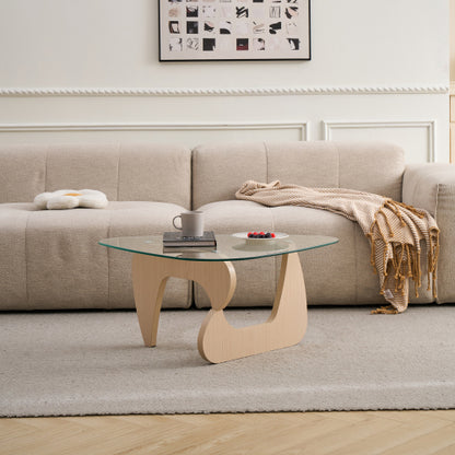 Small Farmhouse Glass Coffee Table, Walnut Brown