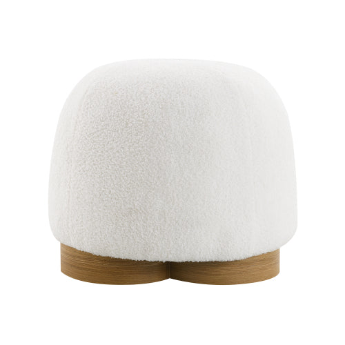 20 inch White Teddy Boucle Round Ottoman, Fully Assembled Petal Shape Footstool, 300 LBS for Bedroom Entryway