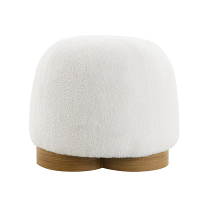 20 inch White Teddy Boucle Round Ottoman, Fully Assembled Petal Shape Footstool, 300 LBS for Bedroom Entryway