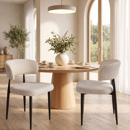 Curved Back Chenille Dining Chairs with Metal Legs, Set of 2, Beige