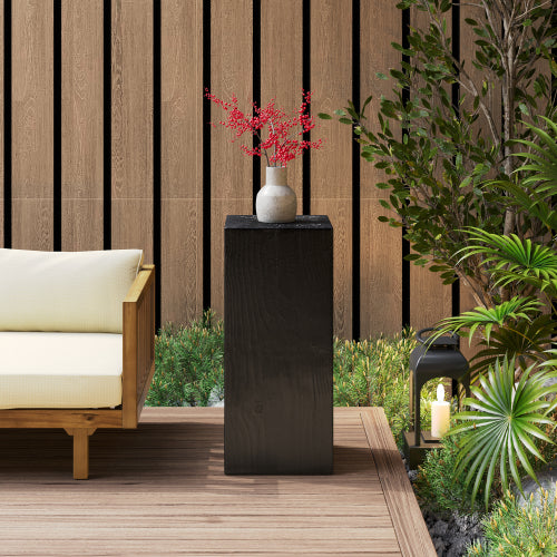 Wood-Look Square-Column MGO End Table, H33.75",Wood-Like Distressed Finish, Mix with Different Heights, Indoor Outdoor Use,Black Color