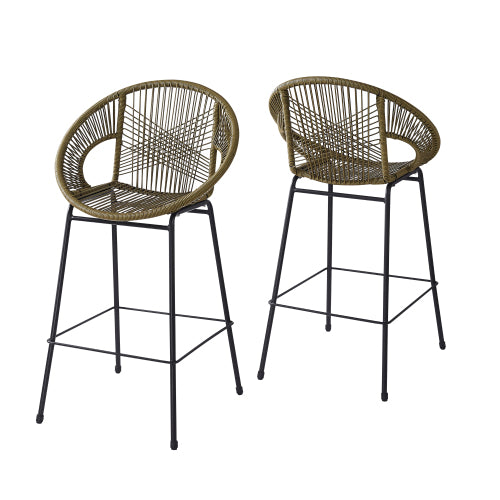 Ferrara Outdoor Patio Green Faux Wicker Barstool, Set of 2