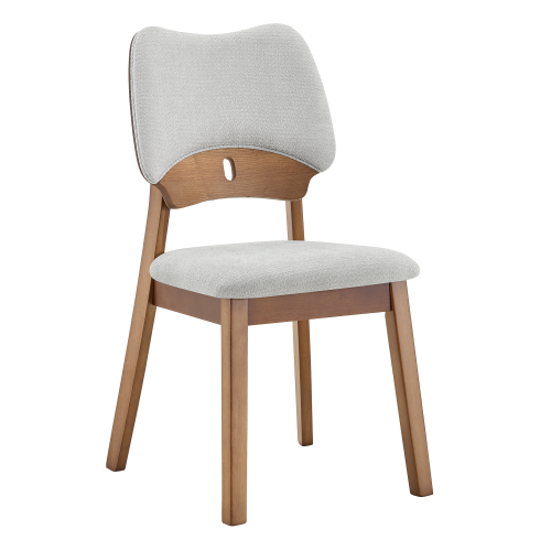Set of 2 Walnut Solid Wood Dining Chairs, Hollow Out Curved Back Chairs with Gray Fabric