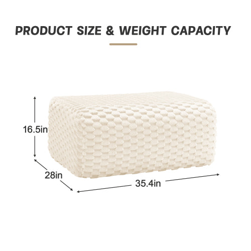 White Flannelette Modular Ottoman, No-Assembly Upholstered Stool with Curved Armrest & Anti-Slip Base