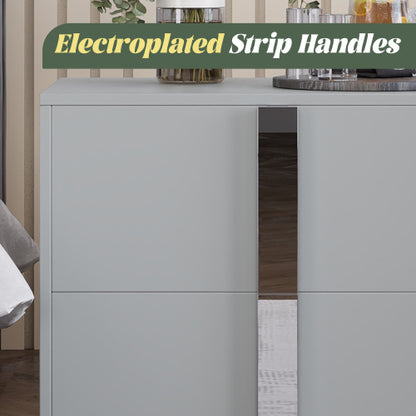 Modern End Table with Drawers, Elegant Nightstand with Metal Foot,Wood Bedside Table with Mirrored Metal Handles,Sofa Side End Table for Bedroom Living Room Office,Grey