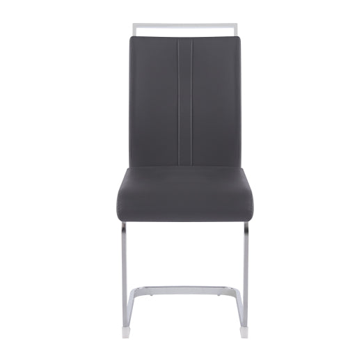 Set of 4 Grey PU Leather High Back Dining Side Chairs, C-Shaped Plated Metal Legs