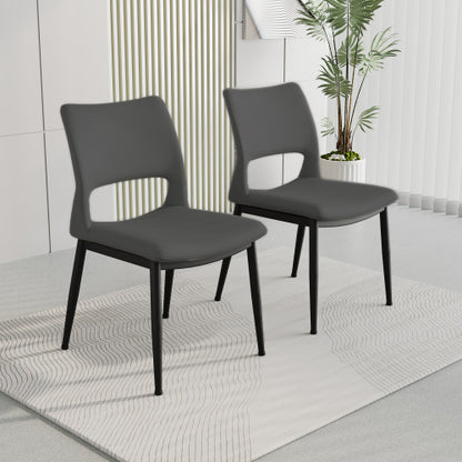 Modern Grey PU Leather Dining Chairs Set of 2 with Metal Legs for Kitchen, Restaurant and Office