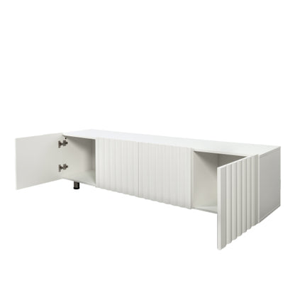 White Modern Particle Board TV Stand 2 Drawer Metal Leg Media Console Cabinet For 65 inch+ TV