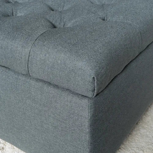 51 Inch Dark Grey Tufted Storage Ottoman Bench, Diamond Stitch Upholstered Footrest with Self-Support Soft Close Hinges