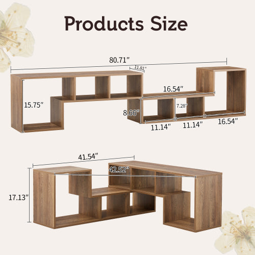 2-Piece L-Shaped Combination TV Stand, MDF Entertainment Center with Open Storage Compartments & Floor Pads