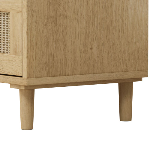 Oak Color 3-Drawer Rattan Storage Cabinet Set of 2 MDF Household Drawer Chest With Iron Handles