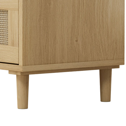 Oak Color 3-Drawer Rattan Storage Cabinet Set of 2 MDF Household Drawer Chest With Iron Handles