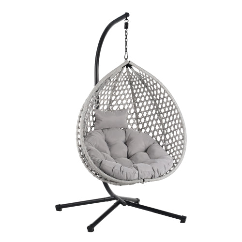 U_STYLE Sturdy Hammock Chair with Stand, Durable Hanging Egg Chair with Rattan Weaving ,Comfortable Indoor Outdoor Swing chairs with Soft Removable Cushion,Suitable for Balcony, Bedroom,or Garden