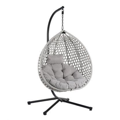 U_STYLE Sturdy Hammock Chair with Stand, Durable Hanging Egg Chair with Rattan Weaving ,Comfortable Indoor Outdoor Swing chairs with Soft Removable Cushion,Suitable for Balcony, Bedroom,or Garden