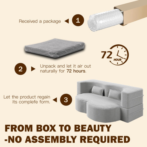Light-Grey Twin-Size Corduroy Convertible Floor Sofa-Bed,2 Pillows