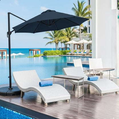 11 Ft Blue Round Large Cantilever Patio Umbrella with 360° Rotation & Tit Adjustment and Heavy Duty Offset Polyester Canopy Deck Umbrella.