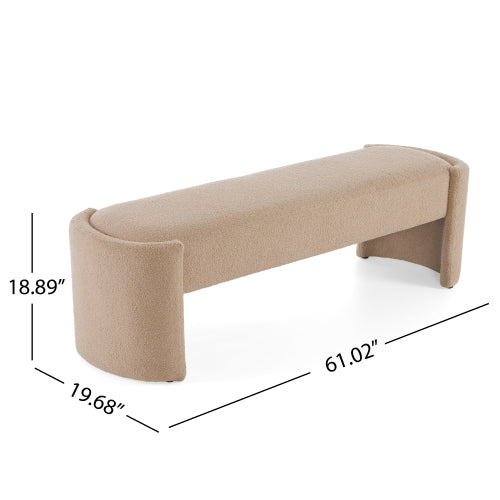 Light Camel Long Upholstered Ottoman Bench, Minimalist Fabric Footrest, 300 LBS Weight Capacity for Bedroom & Living Room