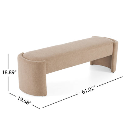 Light Camel Long Upholstered Ottoman Bench, Minimalist Fabric Footrest, 300 LBS Weight Capacity for Bedroom & Living Room
