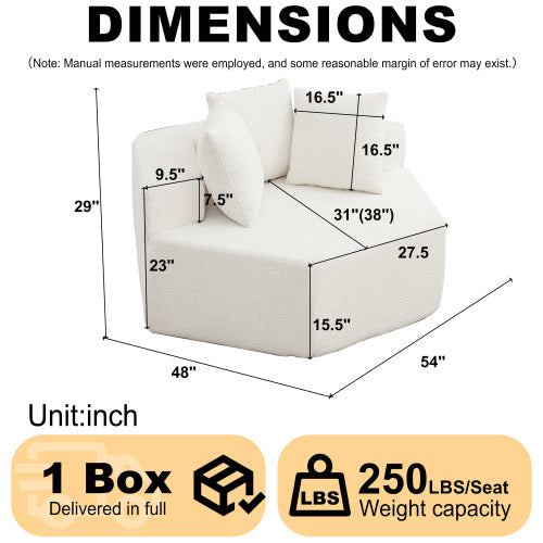 54-Inch Hexagonal Modular Chenille Lounge Chair, Compressed Foam Sofa
