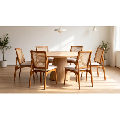 Mid Century Rattan Dining Chairs Set of 2, Solid Rubber Wood Side Chairs with Cane Rattan Back