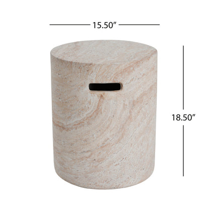 Outdoor/Indoor Lightweight Concrete Side Table With Side Handles,Travertine Finish