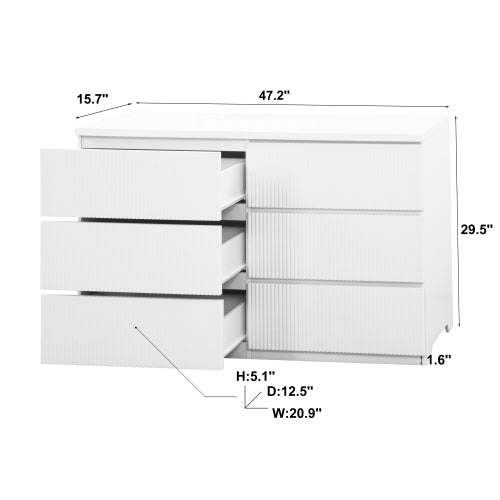 Modern White 6 Drawer Dresser, Wave Panel Drawer Fronts, Storage Cabinet, Versatile Chest of Drawers for Bedroom, Living Room - Sleek & Spacious Home Storage Solution