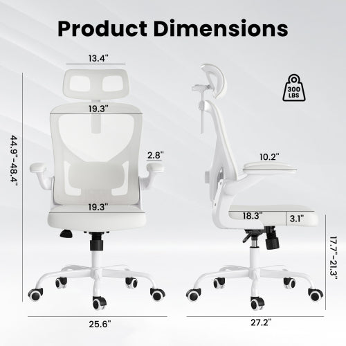Ergonomic Office Chair, Home Office Desk Chair with Headrest, High Back Computer Chair with Armrests and Adjustable Lumbar Support for Home Office Study Room, White