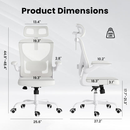 Ergonomic Office Chair, Home Office Desk Chair with Headrest, High Back Computer Chair with Armrests and Adjustable Lumbar Support for Home Office Study Room, White