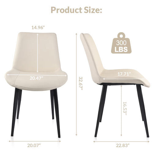 Set of 2 Beige Suede-Style PU Dining Chairs, Reinforced Metal Leg Modern Upholstered Side Chairs