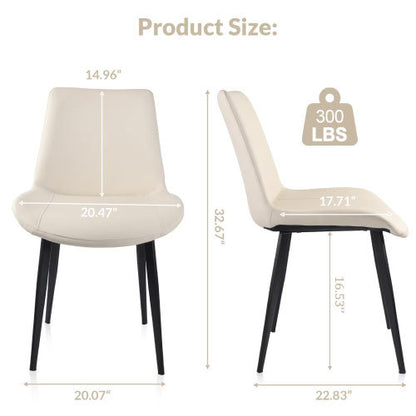 Set of 2 Beige Suede-Style PU Dining Chairs, Reinforced Metal Leg Modern Upholstered Side Chairs