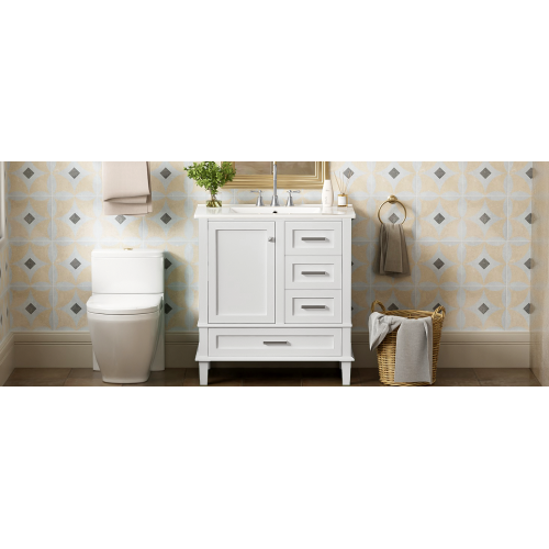 30" Bathroom Vanity , Modern Bathroom Cabinet with Sink Combo Set, Bathroom Storage Cabinet with a Soft Closing Door and 3 Drawers, Solid Wood Frame(White)