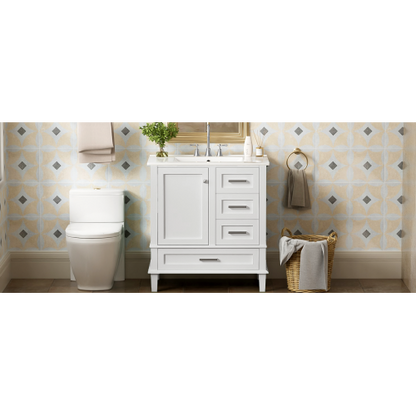 30" Bathroom Vanity , Modern Bathroom Cabinet with Sink Combo Set, Bathroom Storage Cabinet with a Soft Closing Door and 3 Drawers, Solid Wood Frame(White)