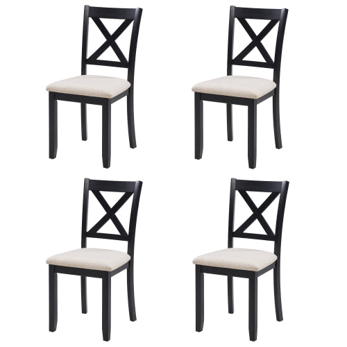 Set of 4 Black & Beige Two-Tone Wooden Dining Chairs, X-Shaped Backrest, Linen Padded Seat,330lbs