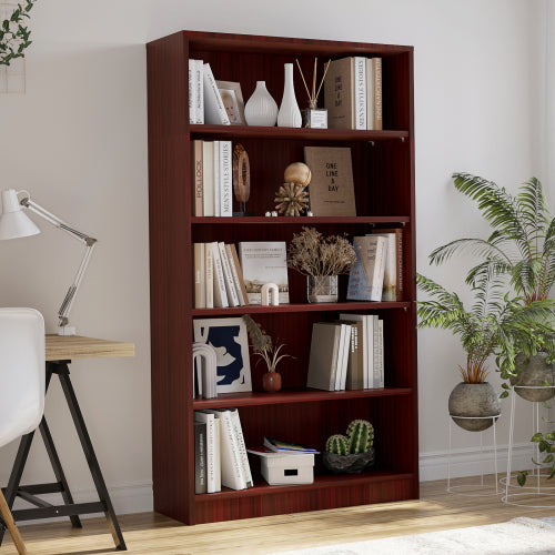 60 Inch Tall 5-Shelf Adjustable Cherry Wood Bedroom Bookcase