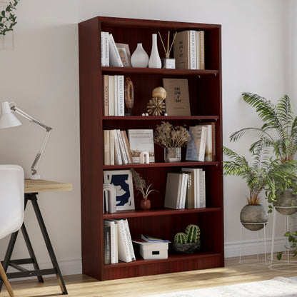 60 Inch Tall 5-Shelf Adjustable Cherry Wood Bedroom Bookcase